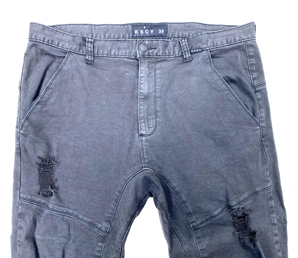 KSCY KISS CHASEY Black Biker Cuffed Destroy Jeans Size W38