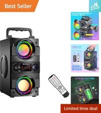 Wireless Bluetooth Speaker - 40W Peak Power - Portable Boombox with LED Lights