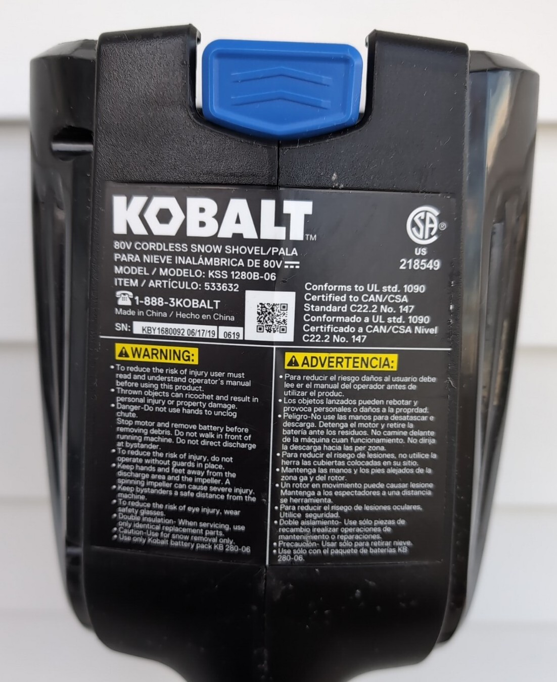 Kobalt 80Volt Brushless Max Cordless Electric Snow Shovel Blower KSS