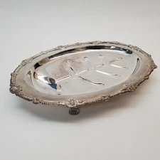 Antique Friedman Silver Plate Medium Footed Meat Platter w/ Well Hallmark 2550