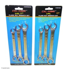 FLARE NUT WRENCHES, 6-pc set, MM & SAE, metric  & standard, brake line tools