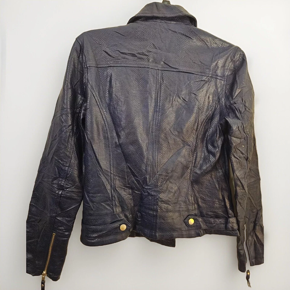 Chaqueta de moto de cuero sintético con cremallera Kut From The Kloth para mujer talla XS azul oscuro Foto 2 de 4