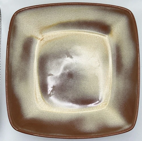 Frankoma Pottery 5NS Square Serving Bowl Dish Fruit Salad 8.5" Gold Brown