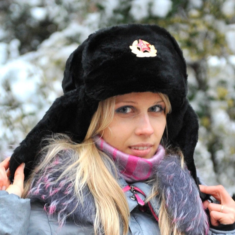 Ushanka Russian Hat Black Made Russia Faux Fur Ушанка Ear Flap Mens Winter Hat - Image 3 of 4