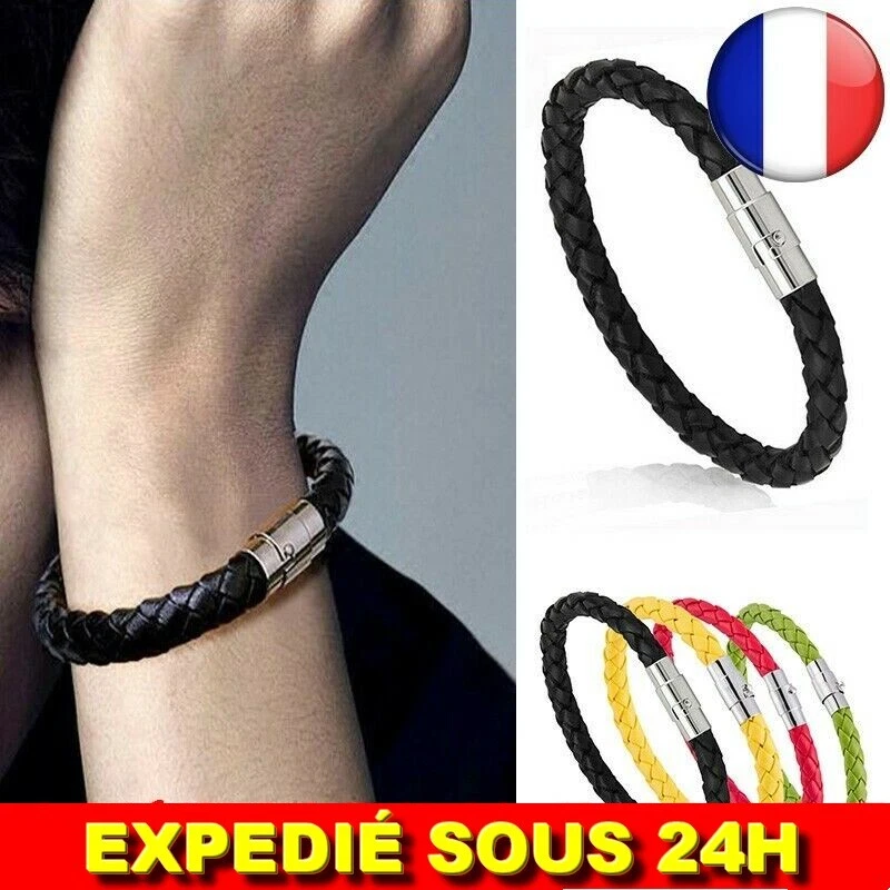 Bracelet Femme 2 Bandes Cuir Tressé – Style Hippie Chic Bohème, Jaune Moutarde Et Marron