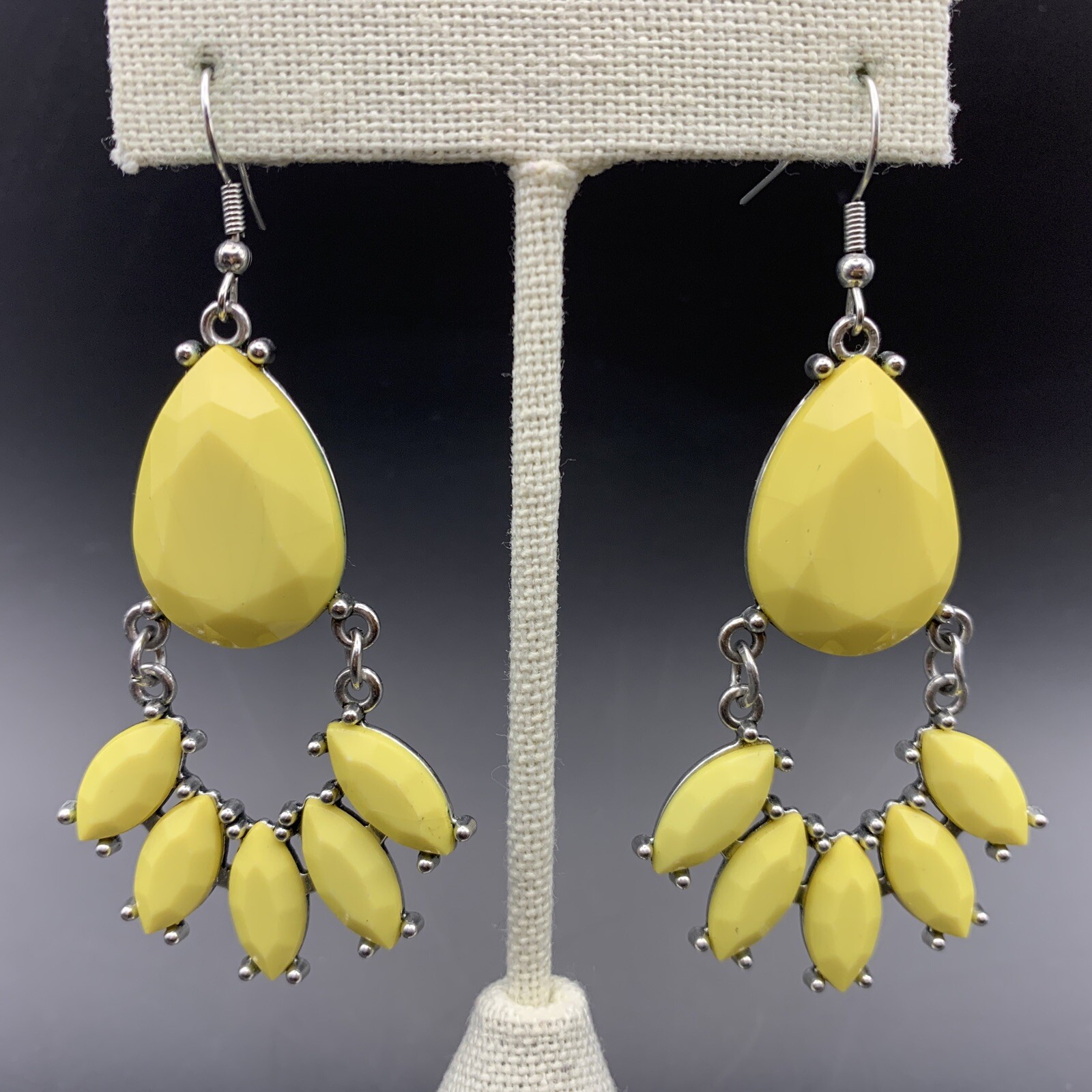 Yellow Statement Earrings Drop Dangle Plastic Hoo… - image 1