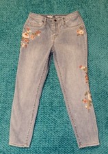 GIRLS MASSIMO FLORAL STRETCH JEANS 6/28 EMBROIDERED PANTS HIGH RISE CROP EX COND