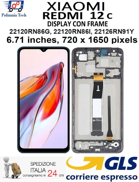 Display Lcd Touch Xiaomi Redmi 12C - 12 C Glas + Rahmen Schwarz Original Gls-image
