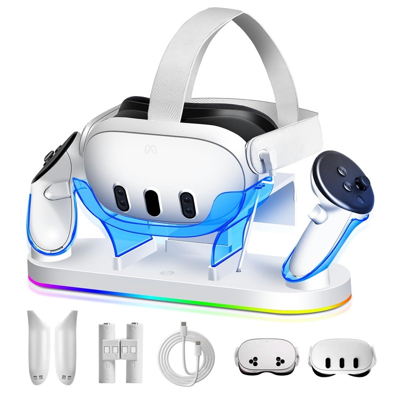 TicEaik Charging Dock for Meta Quest 3/3S, 18W Fast Charger with 2 White