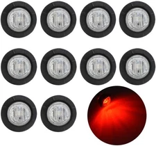 10 Pcs 3/4 Inch Clear Lens Red LED 3 Diodes Round Clearance Side Marker Indicato