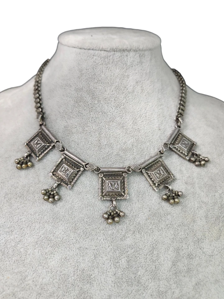 Stearling silver artisan ethnic Indian traditional tribal choker necklace58.69g  - Image 2 of 4