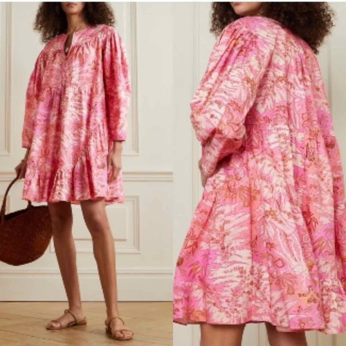 Ulla Johnson Leika Dress Size 4 Pink Camellia Ruffled Cotton Poplin Mini Boho