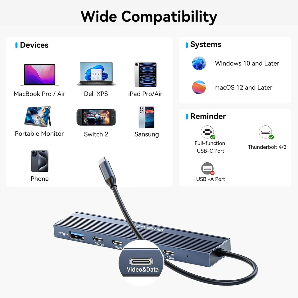 Acasis USB-C Hub 5-in-1 4K@60Hz HDMI Video Output Docking Station for Laptop PC - Image 4 of 4