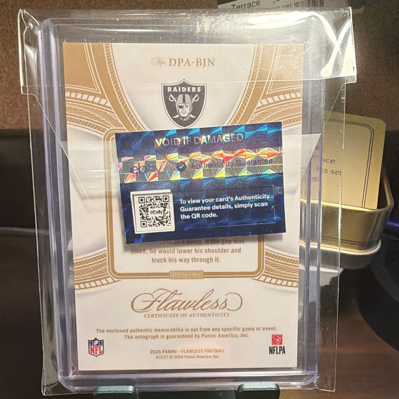 Panini Flawless Football 2025 Bo Jackson Raiders Auto Patch DPA-BJN /25 view 3