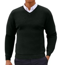 Men's V Neck Pullover Sweater Long Sleeve Casual Slim Fit Cotton Dress