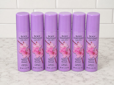 6x Body Fantasies Fragrance Body Spray Japanese Cherry Blossom .5 fl oz New