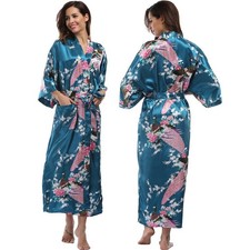 Floral Long Robe with Pockets Kimono Rayon Robe Women's Bathrobe Full Length