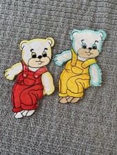 Vintage Satin Teddy dancing Bear Iron On Patch Applique 1970s Lot Of 2
