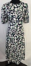 Roman Petite Navy White Green Floral Midi Dress Size 14 Viscose Summer Style