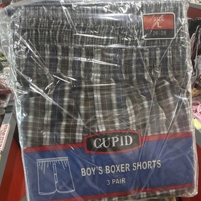 Cupid Boys Boxer Shorts 3 Pack Size L Plaid Cotton Polyester B401