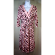 Sandra Darren Woman's Size 10 Pink Geometric Basketweave Faux Wrap Midi Dress