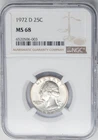 1972-D Washington Quarter 25c MS68 NGC 950813-12