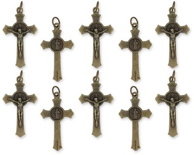 Bulk Pack of 10 - St Benedict Crucifix Cross for Rosary Making - 1.5 Inch Bro...