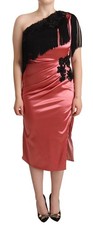 Dolce & Gabbana Pink One-Shoulder Silk Tassel Fringe Gown Mid Women's Dress