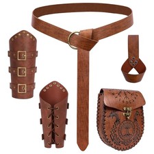 4PCS Renaissance Accessories Set - Viking Medieval Belt with Embossed Pouch ...