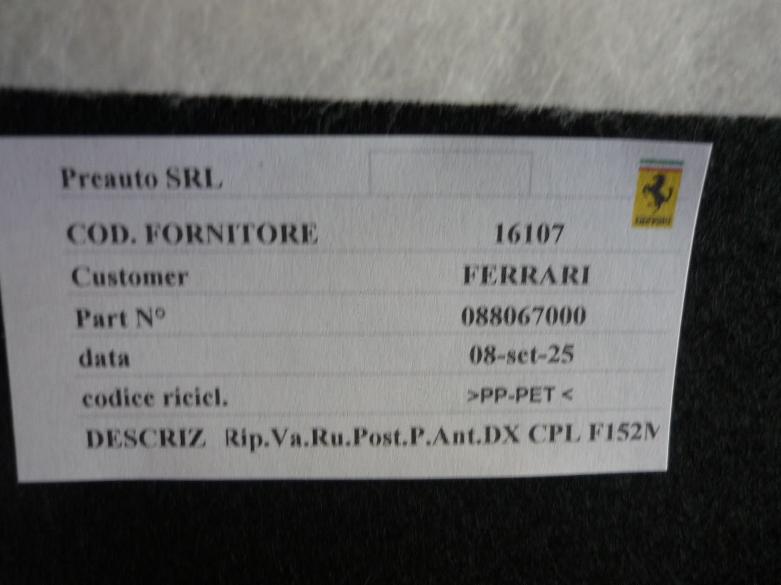 Ferrari 812 Superfast - Rear LH-RH  Wheelhouse Kit -Front Sections - P/N 1002864