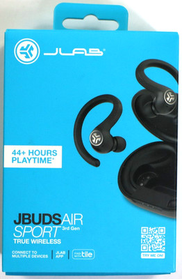JLab JBuds Air Sport True Wireless Earbuds with Ear-Hooks - Black (3rd Gen)