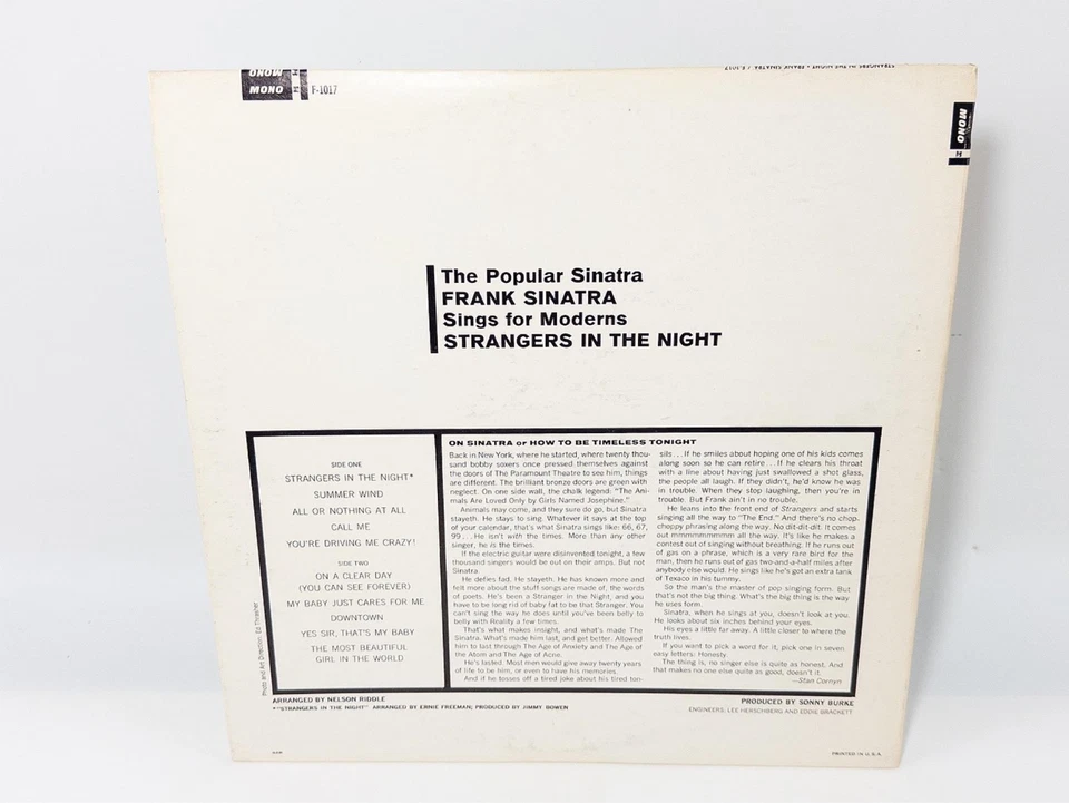 Frank Sinatra - Strangers In The Night, 1966 Vinyl LP Reprise FS-1017, EX, GR8 - Image 2 of 4