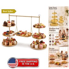 Metal 3 Tier Cupcake Stands Display, Removable Tray with Swing,Gold