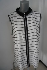Canda Chiffon Bluse Gr. 46 Weiß Schwarz Gestreift Ärmellos Polyester