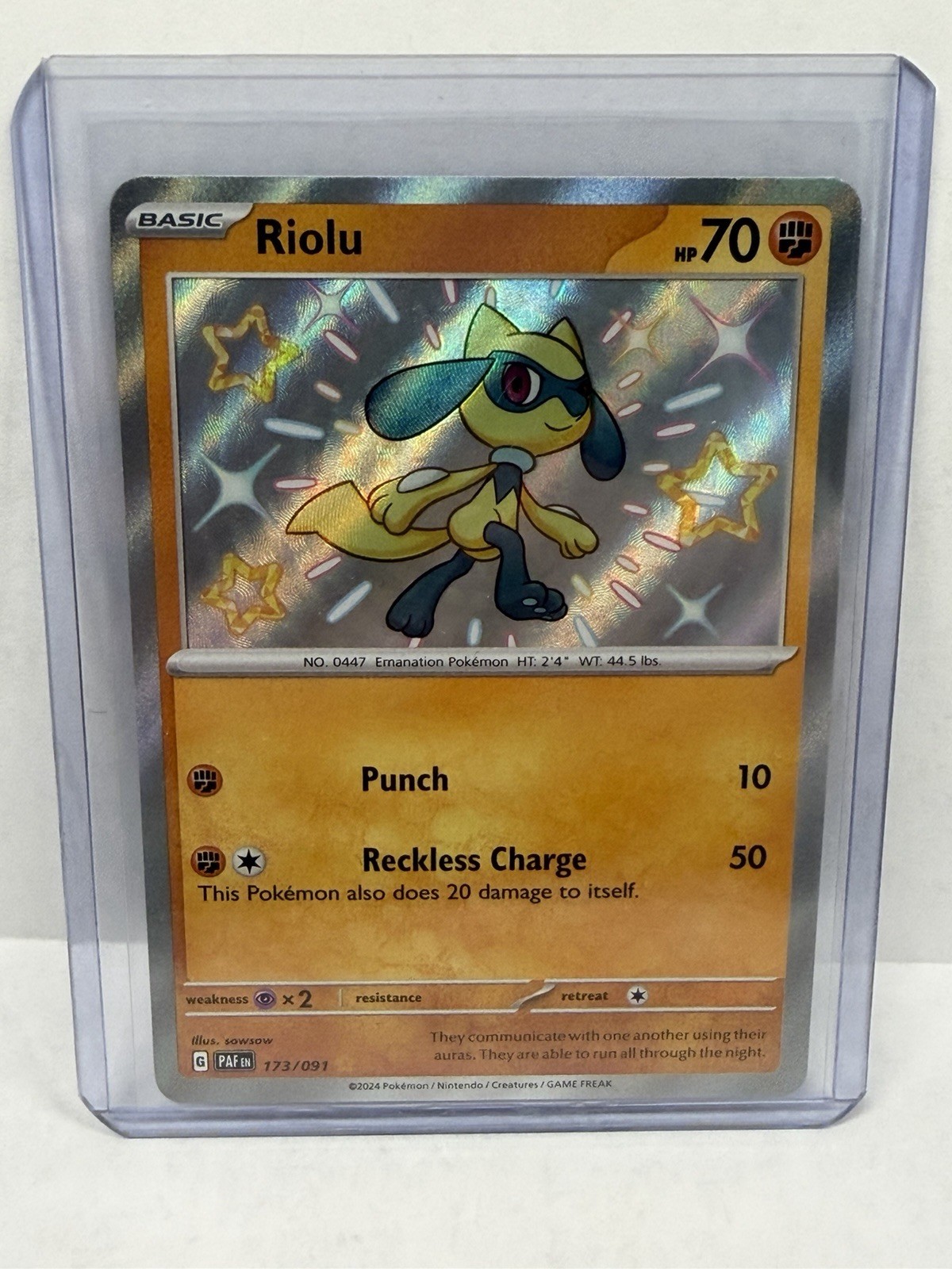 Riolu 173/091 Shiny Rare Paldean Fates Pokemon Holo Near Mint