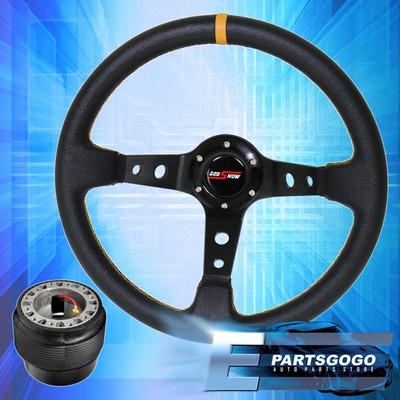 Godsnow Button Deep Dish Black Steering Wheel Yellow Adapter Hub For Eclipse 1G