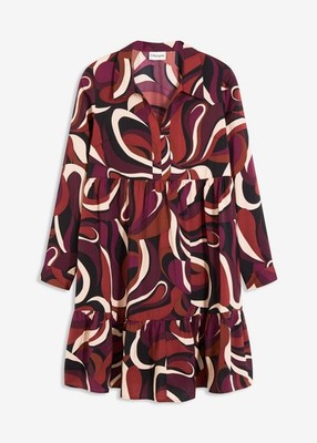 Neu Tunika-Kleid aus fließendem Satin Gr. 40 Weinrot Mattbeige Casual-Dress