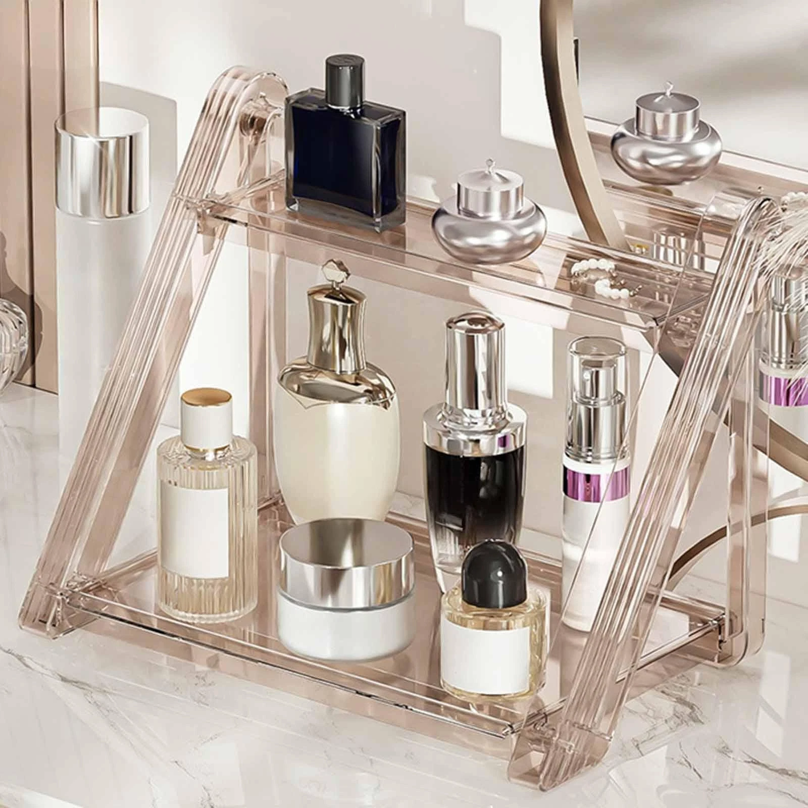 Clear Desk Top Storage Shelf Sundries Stand Washable Portable Space Saving Spice