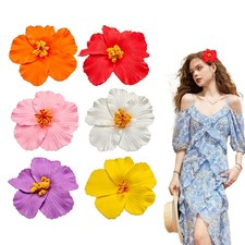 6 Pcs Hawaiian Flower Hair Clips for Women, 3.5 Inch Hawaiian Hibiscus Plumeria