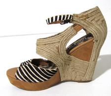 SAM EDELMAN Katie Ankle Strap Espadrille Jute/calf-hide High-wedge Wm 8.5M