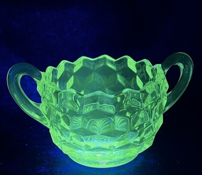 Vintage Fostoria American Clear Glass Open Sugar Manganese Glows Green 365uv