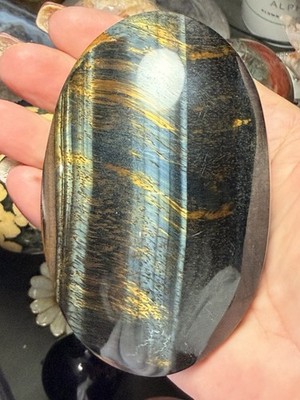 Huge Blue Tiger Eye Palmstone Shape Freeform Natural Crystal Gemstone Reiki 
