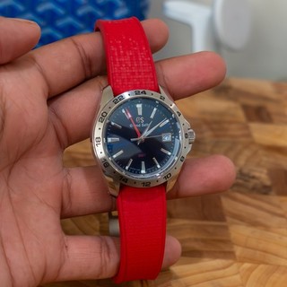 Grand Seiko SBGN003 GMT Quartz Blue Dial – Full Links Red FKM Strap