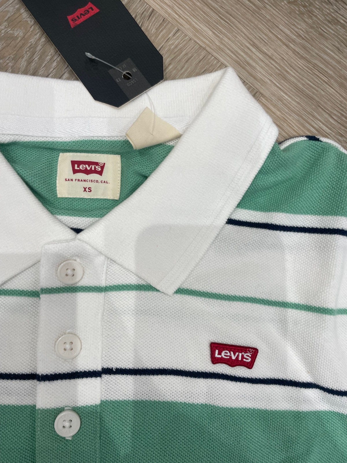 Levi's Logo Polo Shirt Size XS Green Striped Cotton RRP £40 image 4