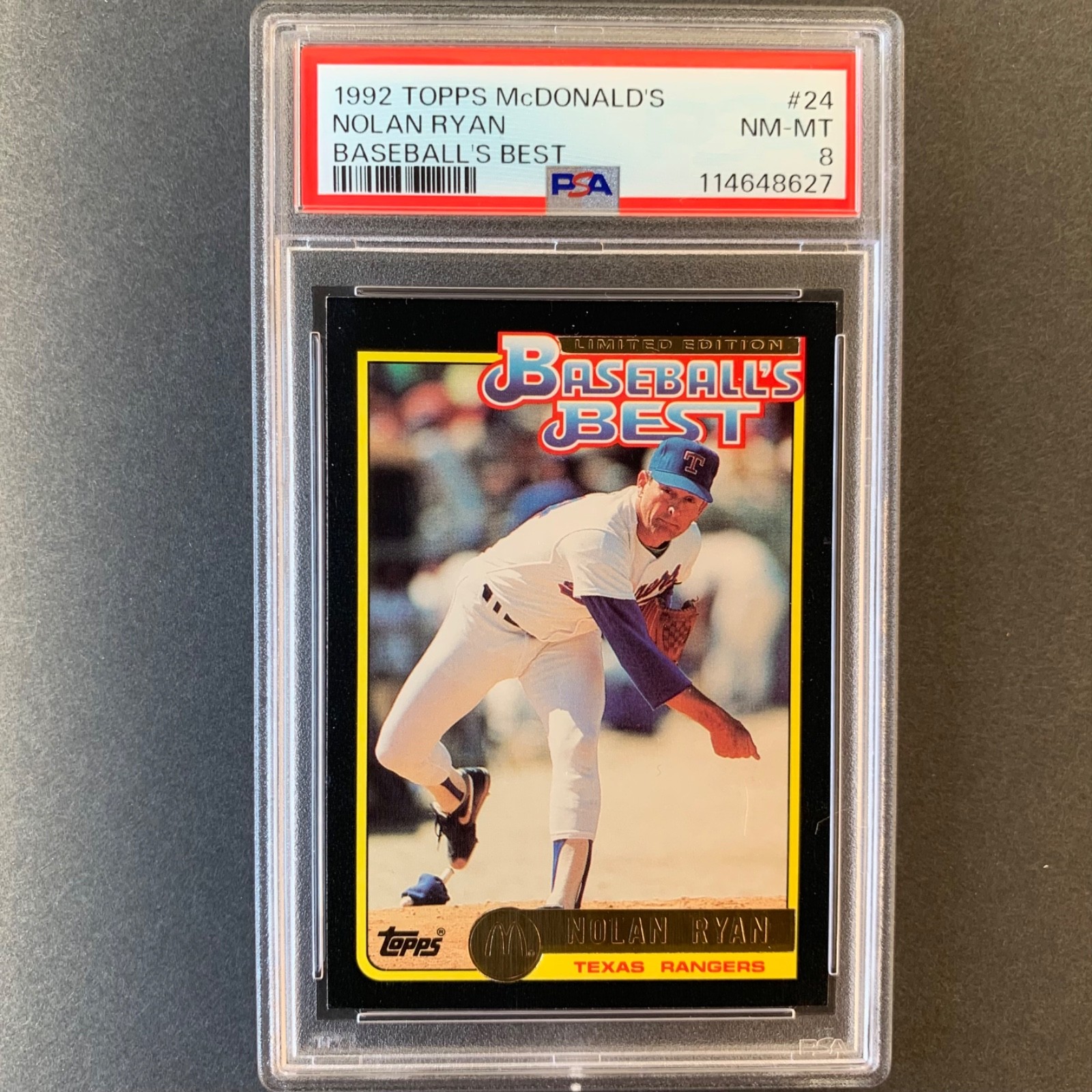 1992 Topps McDonald's Baseball's Best Nolan Ryan #24 Texas Rangers PSA 8 NM MT
