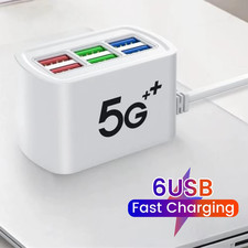 6 Port USB Hub Fast Wall Charger Station Multi-Function Desktop AC Power Adapter