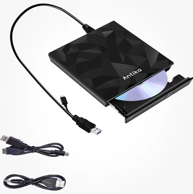 Antika External CD DVD Drive Typec USB 3.0 Extended Cable Backup Power Line Port