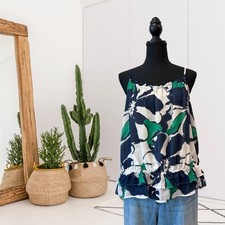 Banana Republic Factory Women  s M Sleeveless Floral Elastic Ruffle Hem Top Green