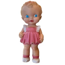 Vintage Sun Rubber Co. Ruth E. Newton Doll Made in USA Pink Dress Blue Eyes