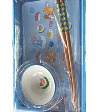 Care Bears Ceramic Sushi Plate Set With Chopsticks New In Box Heart Theme